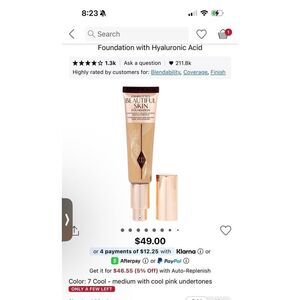 Charlotte Tilburry Beautiful Skin Foundation 7 Cool